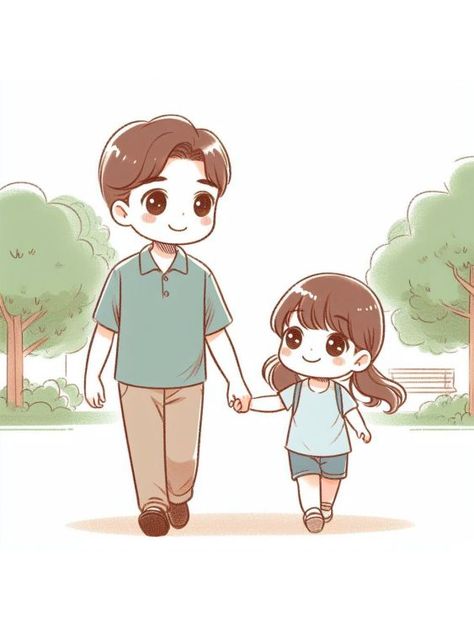 Holding Hands Walk: Draw a father and daughter holding hands, strolling through a park with trees and a path. Drawing Ideas For Fathers Birthday, Father Cartoon Drawing, Father Birthday Drawing, Happy Father's Day Drawings, Fathers Day Drawings Easy, Father Drawing Easy, Fathers Day Drawings Daughters, Fathers Drawing, Dad And Daughters Drawing