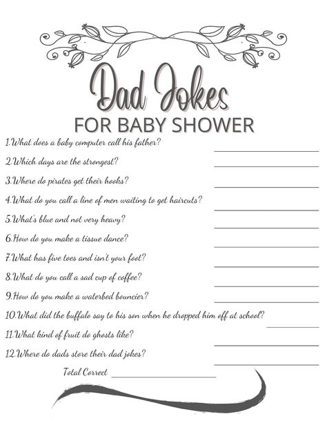 This Digital Prints item by SimpleDesignsbyVic has 43 favorites from Etsy shoppers. Ships from United States. Listed on Jul 1, 2024 Dad Jokes Baby Shower Game, Baby Shower Simple, Bebe Shower, Coed Baby Shower, Virtual Baby Shower, Dad Baby, Baby Shower Fun, Printable Baby Shower Games, Baby Shower Fall