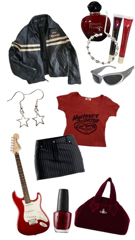 #rockstargf #styleboard #cherry Cherry Grunge Outfit, Cherry Cola Aesthetic Outfits, Classic Rock Outfits, Ally Purugganan, Rock N Roll Outfit, Cherry Girl, Rock Star Outfit, Rockstar Girlfriend, Rockstar Gf