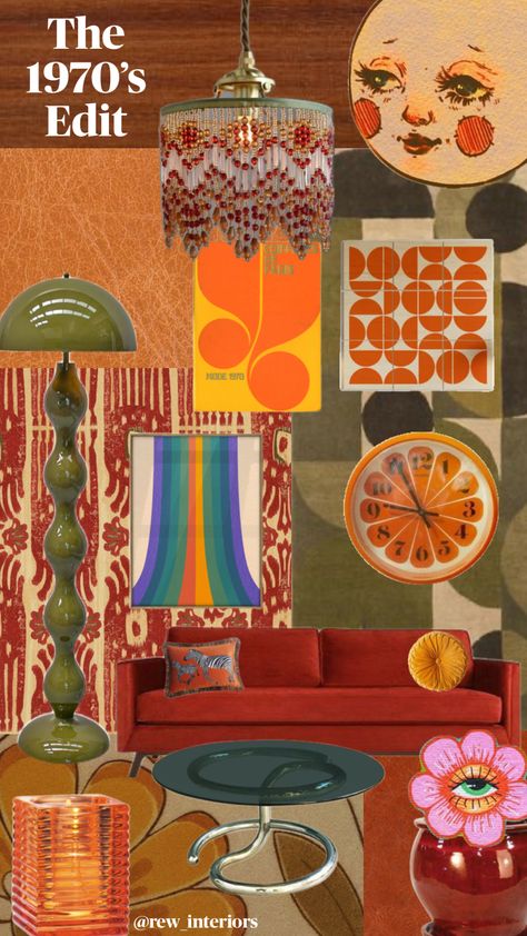 The 1970’s Edit @rew_interiors #vintage #seventies #aesthetic #pinterest #shufflefyp #pin #interiordesign #design #wallpaper #interiordesigninspo #interiordesignstudent #moodboards #inspiration #inspo Seventies Aesthetic, Interior Design Student, Future Apartment, Mid Century Mod, Aesthetic Pinterest, Design Wallpaper, Film Aesthetic, Room Inspo, Mood Boards