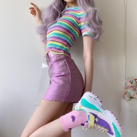 @yurinaoto Katya Outfits, Mini Skirt Dress, K Fashion, Tshirt Skirt, Kawaii Clothes, Harajuku Fashion, Knitted Tshirt, Girly Outfits, Shirt Skirt