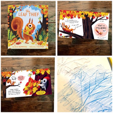 Make leaf rubbings with the children in your care after learning about autumn with this adorbale book. The Leaf Man Activities, Leaf Thief Book Activities, Leaf Thief Activity, The Leaf Thief Activities Preschool, The Leaf Thief Activities, October Homeschool, The Leaf Thief, Leaves Crafts, Leaf Rubbings