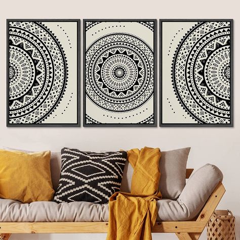 SIGNLEADER Framed Canvas Print Wall Art Set Geometric Indian Mandala Polygon Pattern Abstract Shapes Illustrations Modern Art Minimalism Decorative For Living Room, Bedroom, Office - 24"X36"X3 Black & Reviews - Wayfair Canada 3 Piece Mandala Wall Art, Mandala Art Frame, Modern Mandala Art, Smart Shelves, Mandala Art On Canvas, Wall Painting Frames, Line Art Projects, Polygon Pattern, Half Mandala