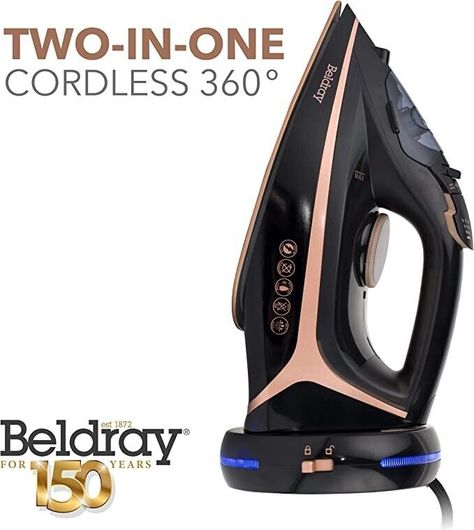 Beldray Cordless Steam Iron 2 in 1, 360° Charging Base, 2600 W 300 ml, Rose Gold Best Steam Iron, Cordless Iron, Iron Rose, Stain On Clothes, Delicate Clothes, 1 Rose, Steam Iron, Christmas Toys, Water Tank