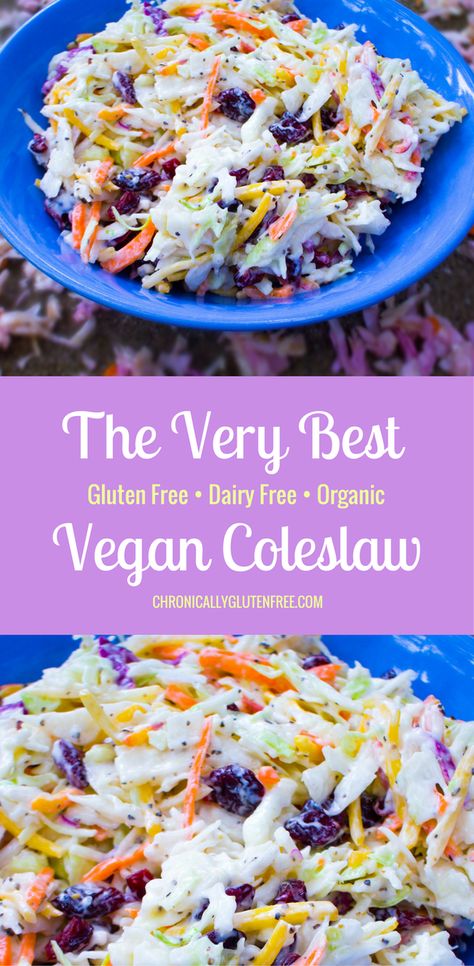 The Very Best Vegan Coleslaw - Gluten Free & Organic Gluten Free Coleslaw Recipe, Dairy Free Coleslaw, Dairy Free Salads, Easy Coleslaw, Vegan Coleslaw, Gluten Free Salads, Gluten Free Recipes Bread, Cole Slaw, Delicious Gluten Free Recipes