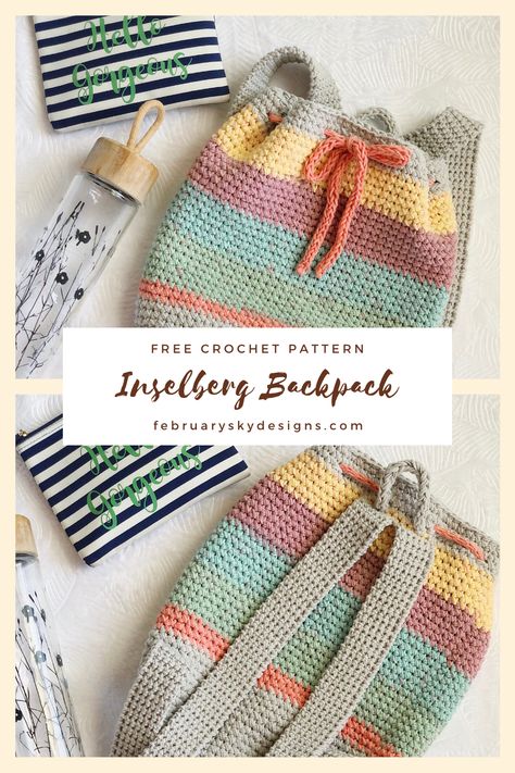 Crocheted Backpack Patterns Free, Small Crochet Backpack Free Pattern, Crochet Projects For Traveling, Crochet Kids Bags Free Patterns, Crochet A Long Projects, Free Crochet Patterns For Purses, Crochet Backpack Free Pattern, Crochet Backpack Pattern, Crocheted Bags