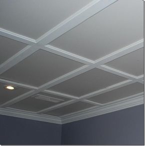 Did I finally find a ceiling solution that would make us both happy? A drop ceiling but trimmed in wood to resemble a coffered ceiling.  I am in love. Painted Ceilings, Drop Ceiling Tiles, Bedroom Minimalist, Drop Ceiling, Basement Ceiling, Basement Makeover, Diy Ceiling, Dropped Ceiling, Basement Bedrooms