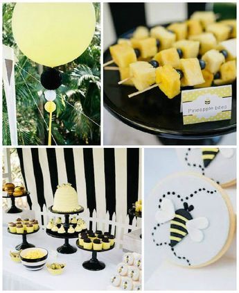 Blueberry Skewers, Bee Themed Birthday, Pineapple Skewers, Bee Themed Birthday Party, Bos Baby, Trendy Baby Shower Themes, Bumble Bee Birthday, Fruit Sticks, Bee Birthday Party