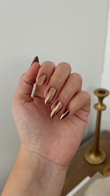 Almond Nails Chrome, Fall Nails Almond, Nails Chrome, Spiced Apple Cider, Nails Almond, Chrome Nails, Mirror Mirror, Fall Nails, Almond Nails