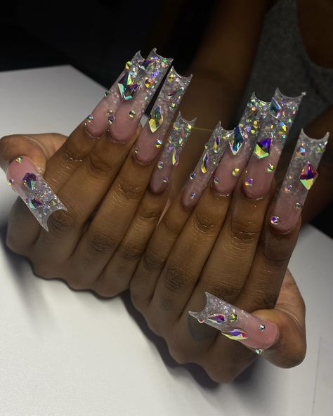 Blinged out for her birthday💎✨ . . . Dm to book!💖 @nailed.byjennie #longnails #ombrenails #glitterombrenails #glitternails #blingnails #nailsofinstagram #fresnonails #fresnonailtech #explorepage Bling Bday Nails, Birthday Nails Colorful, Birthday Nails Stiletto Long, Bougie Nails Acrylic, Birthday Long Nails, Birthday Nails Long Bling, Long Bling Acrylic Nails, Cute Bling Nails, Birthday Bling Nails