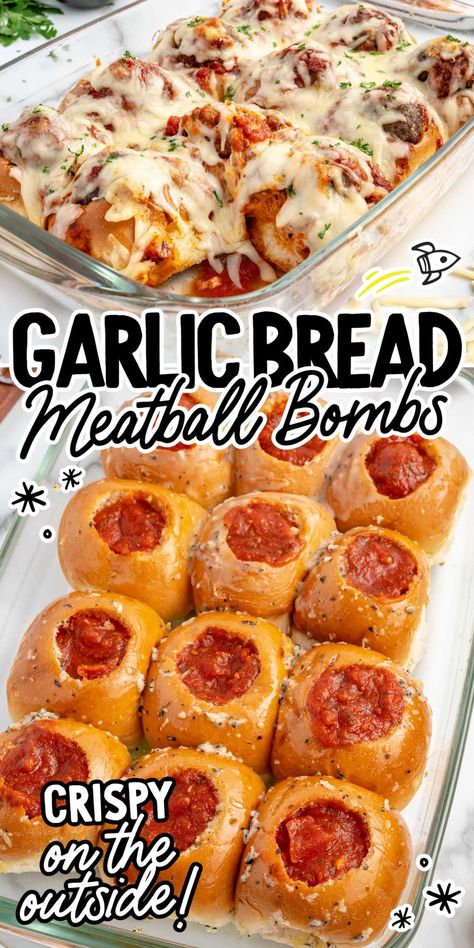 Quick Meatball Subs, Superbowl Meatball Recipes, Meatball Garlic Bread Sliders, Meatballs On Garlic Bread, Meatball Rolls Sliders, Meatballs Wrapped In Crescent Rolls, Meatballs In Crescent Rolls, Meatball Sandwiches Recipes, Meatball Pull Apart Bread