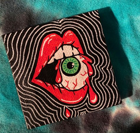 Trippy Eyes Painting, Edgy Painting Ideas, Goth Painting Ideas On Canvas, Weird Painting Ideas, Edgy Paintings, Eyes Aesthetic, Arte Indie, Psychadelic Art, Trippy Painting