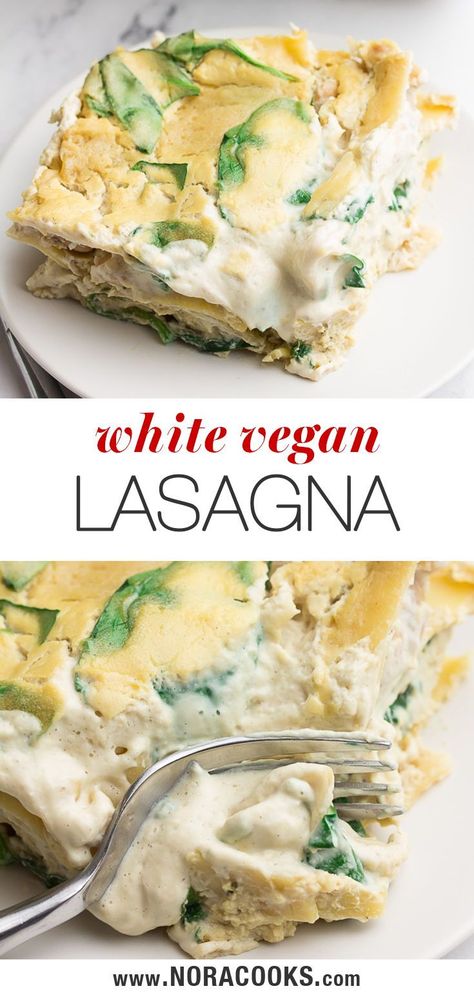 Vegan White Lasagna, Lasagna With Noodles, White Sauce Lasagna, Vegan Lasagna Recipe, Nora Cooks, Lasagna Recipe With Ricotta, Ricotta Spinach, Creamy White Sauce, White Lasagna