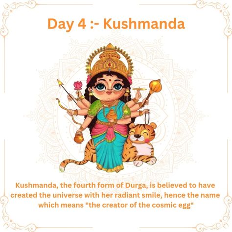 Navratri Day 4 :- Maa Kushmanda the creator of the universe with her divine smile, she is worshipped for her ability to bestow health, wealth, and strength. #navratri #navratrispecial #shailputri #day4 #challenge #day4challenge #nineoutfits #ninenights #garbanight #garbaoutfit Maa Kushmanda, Garba Outfit, Cosmic Egg, Creator Of The Universe, Navratri Special, Health Wealth, The Universe, Worship, Universe