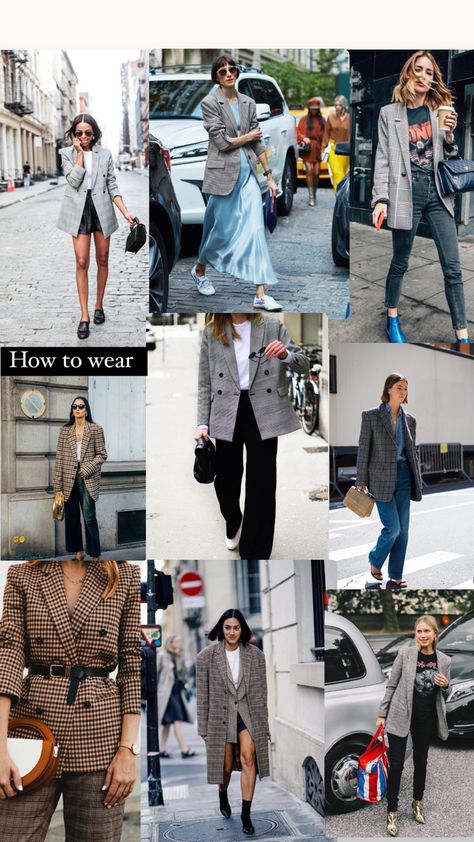 How to wear the checked blazer Blazer Under Coat Outfit, How To Style Blazer, Classic Dressing, How To Wear Blazers, Check Blazer, Fall Vacations, Checked Blazer, Fashion Styling, Spring Vibes