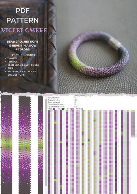 Crochet Beaded Patterns, Seed Bead Crochet Patterns Free, Bead Crochet Patterns 6 Around, Bead Crochet Patterns Free, Accessories Tutorial, Crochet Bedsheets, Crochet Beading, Violet Ombre, Bead Rope