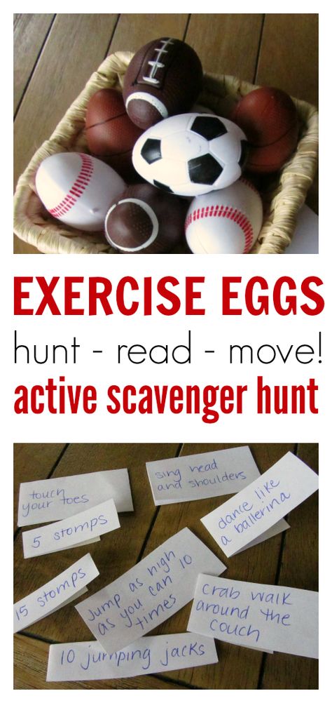 Exercise eggs! Use Easter eggs for a fun gross motor scavenger hunt. Easter Games For Kids, Creative Easter Eggs, Easter Preschool, Easter Games, Gross Motor Activities, Scavenger Hunts, Plastic Easter Eggs, Easter Activities, Gross Motor