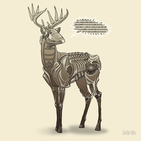 Think robots could overtake nature? If so you'll probably dig this robot deer design on Redbubble, $27.65 Dnd Skills, Mechanical Animals, Robot Animal, Wolf Spirit Animal, Arte Robot, Deer Design, Deer Art, Portfolio Inspiration, Dungeons And Dragons Homebrew