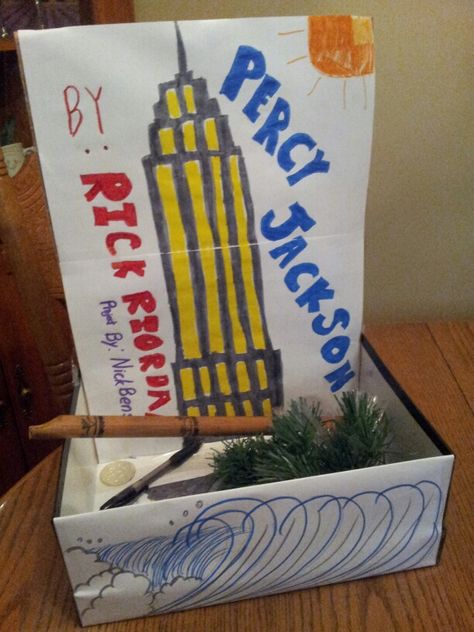 Percy Jackson Book in a Box project Book In A Box Project, Book Project Ideas, Box Project, Book Reports, Percy Jackson Books, Valentine Box, School Projects, Percy Jackson, Special Education