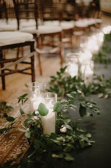 candle aisle with greenery Kristen Marie Parker Photography Candle Aisle, Isle Decor, Centerpieces Quinceanera, Aisle Arrangements, Candle Alter, Aisle Candles, Aisle Ideas, Mountain Wedding Ideas, Candle Alternatives