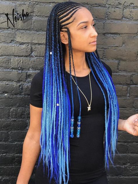 Extra-Long Blue Rainbow Braids Design Braids, Lemonade Braids Hairstyles, Rainbow Braids, Jumbo Box Braids, Fulani Braids, Beautiful Braids, Girls Braids, Braids For Black Women, Cornrows Braids