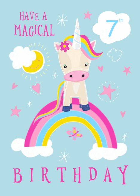 3rd Birthday Unicorn, Cute Rainbow Unicorn, Unicorn Birthday Cards, Free Business Card Design, Magical Birthday, Unicorn Card, Professional Business Card Design, 1st Birthday Cards, Unicorn Illustration