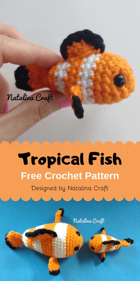 Tropical Crochet, Crocheted Fish, Crochet Fish Patterns, Crochet Toys Free Patterns, Crochet Fish, Crochet Toys Free, Crochet Animals Free Patterns, Clownfish, Crochet Amigurumi Free Patterns