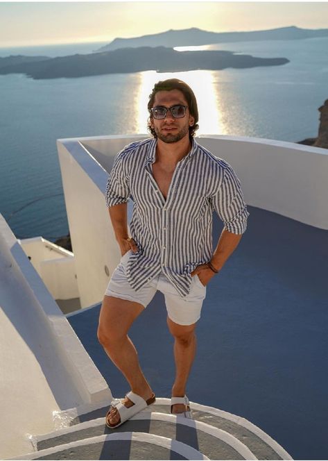 Mens Beachwear Fashion, Maldives Men Outfit, Mykonos Outfit Men, Santorini Men Outfit, Santorini Greece Outfits Men, Pool Outfit Men, Mens Vacation Outfits Mexico, Mens Resort Wear Outfits, Male Beach Outfit