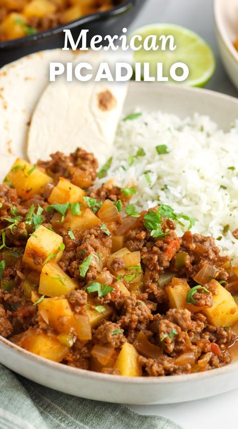 This easy and comforting Mexican Picadillo recipe is a savory, hearty dish made from inexpensive ground beef, potatoes, and the perfect spices. Picadillo With Potatoes, Ground Turkey Picadillo Recipe, Picadillo With Sweet Potato, Good Simple Dinner Ideas, Spanish Picadillo Recipe, Picadillo Recipe Cuban Authentic, Picadillo Recipe Easy, Easy Latino Recipes, Ground Beef Picadillo Recipes