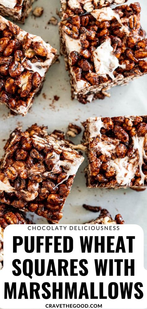 Puffed Wheat Cake, Puffed Wheat Squares, Puffed Wheat, White Chocolate Drizzle, Chocolate Puff, Dessert Squares, Chocolate Marshmallow, Quick Easy Desserts, Chocolate Marshmallows