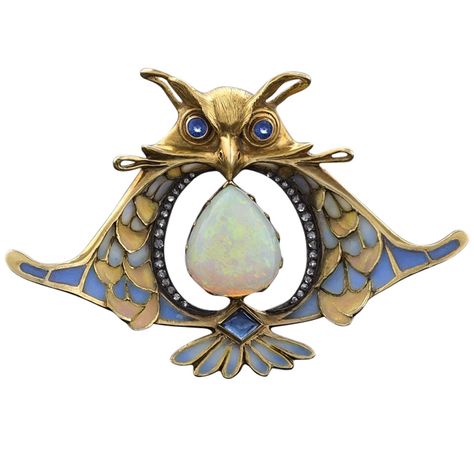 Opal Brooch, Bijoux Art Deco, Bijoux Art Nouveau, Owl Brooch, French Art Nouveau, Owl Jewelry, Art Nouveau Jewelry, Bird Jewelry, Deco Jewelry