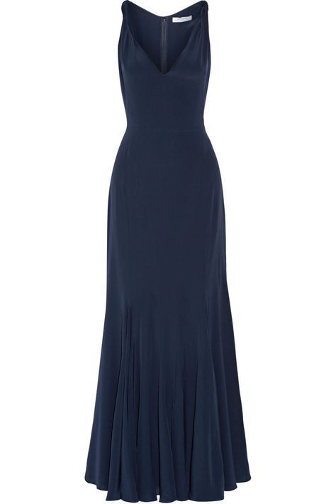 GIVENCHY Pleated Silk Crepe De Chine Gown. #givenchy #cloth #gown Givenchy Clothes, Givenchy Dress, Evening Gown Dresses, Blue Gown, Dreamy Dress, Fashion Design Clothes, Classic Dress, Silk Crepe, Evening Attire