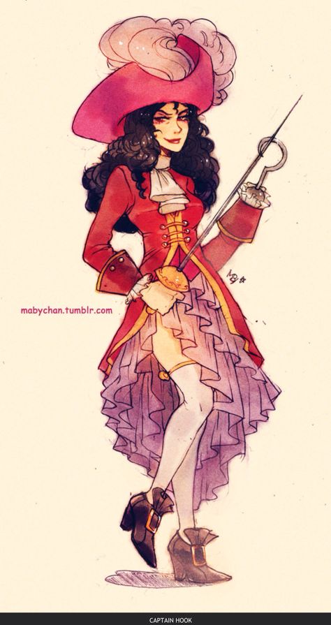 Captain Hook looks beautifully evil as a woman! Disney Gender Swap, Fan Art Disney, Gender Bent Disney, Disney Gender Bender, Cosplay Disney, Dreamworks Characters, Film Disney, Disney Cosplay, Art Disney