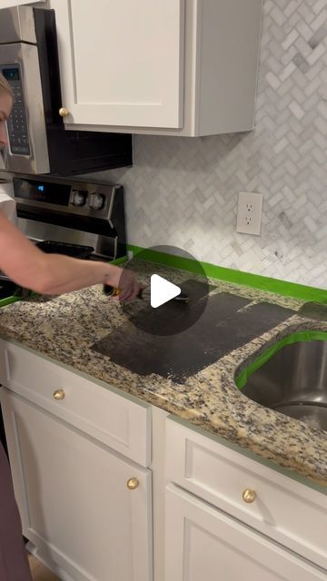 Samantha Stoddard | diy & furniture flips on Instagram: "Yes, I painted my granite countertops. Yes, it’s still going strong after 2 months 💪🏼 Comment “KITCHEN” and I’ll send you everything I used on this project!   #diy #homerenovation #homehacks #counters #kitchenmakeover #diyhome #diyhacks" Appliance Epoxy, Old Furniture Makeover, Countertop Paint Kit, Countertop Kit, Diy Furniture Flip, House Makeovers, Small Bathroom Renovation, Homemade Laundry Detergent, Furniture Flips