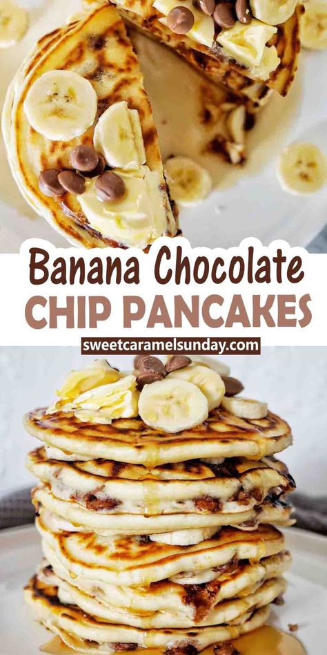 Bannan A Pancakes, How To Make Banana Oat Pancakes, Easy Banana Oat Pancakes, Sliced Banana Pancakes, Banana Chocolate Chip Pancakes Easy, Banana Breakfast Recipes, Chocolate Chip Pancakes Recipe, Easy Banana Pancakes, Banana Chocolate Chip Pancakes