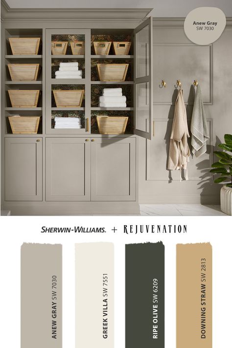 Add rich depth to your bathroom cabinets with paint colors from Sherwin-Williams. Tap this pin to order free color chips from the @rejuvenationhome 2024 palette featuring hues expertly curated to complement the timeless style of Rejuvenation's hardware and lighting.  #SherwinWilliams #Rejuvenation #RejuvinationPartner #Hardware #BathroomColors #DIY #Paint #Inspiration #Color Best Sherwin Williams Cabinet Colors, Paint Colors For Bathroom Cabinets, Colors For Bathroom Cabinets, Bathroom Colors Sherwin Williams, Sherwin Williams Cabinet Colors, Paint Colors For Bathroom, 2024 Palette, Rejuvenation Hardware, Bathroom Cabinet Colors