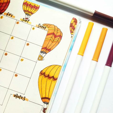 Hot Air Balloon Bullet Journal, Bujo February, Bujo Trackers, August Bujo, April Bujo, Organize Notes, Journal March, Bujo Themes, Bullet Journal September