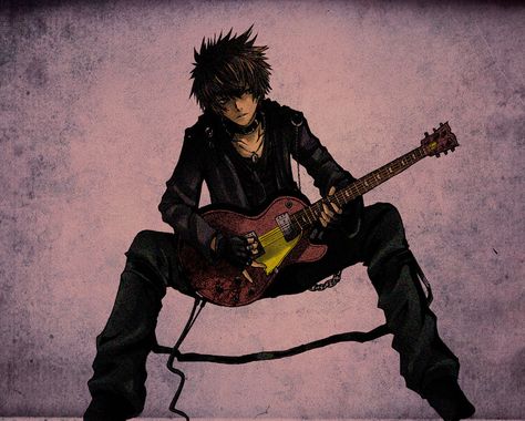 Man With Guitar, 80s Guys, Diablo Anime, Drawing Traditional, Rocker Boy, Guitar Boy, Guitar Art, Character Ideas, Guitar Player