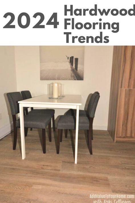 If you're thinking of upgrading your flooring in your home, you want to be sure to be in flooring that is going to be in style for the next 10 years. Putting in a trend that is on its way out dates your house! Check out these 2024 Hardwood Flooring trends out! #2024flooringtrends #hardwoodfloors #flooringcolors Hardwood Flooring Trends 2024, Wood Floor Colors 2024, Trending Flooring 2024, Blonde Flooring, Wood Flooring Options, Wood Floor Colors, Hardwood Floor Colors, Current Design Trends, Brown Floors