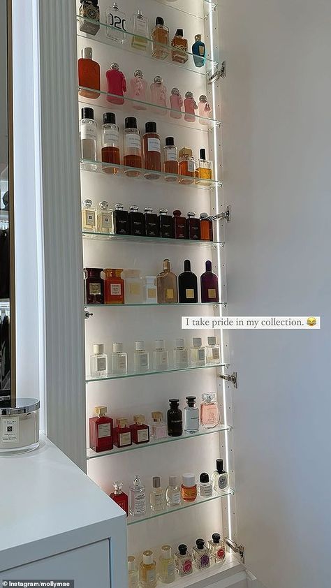 Cologne Display, Collection Display Shelves, Perfume Collection Display, Fragrance Display, Cologne Collection, Tom Ford Fragrance, Showroom Decor, Marble House, Expensive Perfume