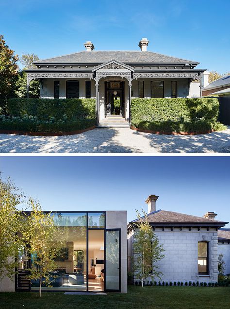 Robson Rak Architecture & Interiors have designed the restoration of a circa 1888 grand Victorian residence in Melbourne, Australia, and added a new wing to the house that's been created in an LA Pavilion style. #Architecture #HouseAddition Robson Rak, Victorian Extension, Architecture Materials, Cute Small Houses, Residential Exterior, Australia House, Modern Extension, House Extension, Extension Ideas