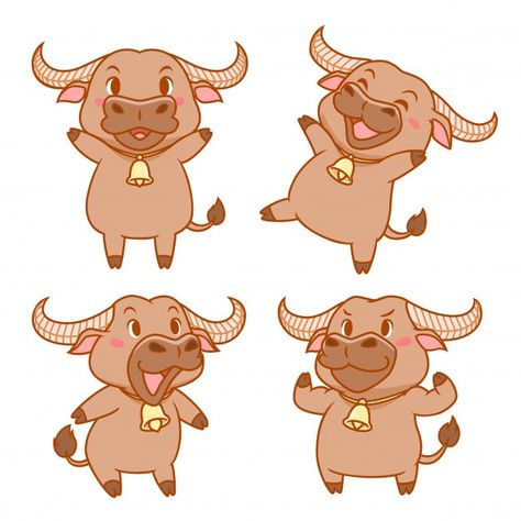 Set of cute cartoon buffalo in different... | Premium Vector #Freepik #vector #character #cartoon #animal #farm Ox Cartoon, Buffalo Cartoon, Buffalo Animal, Inkscape Tutorials, Cow Illustration, Flat Logo, Animal Character, Different Poses, Character Cartoon