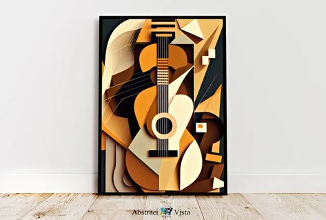 AbstractVistaStudio - Etsy Instrument Wall, Abstract Guitar, Modern Cubism, Cubism Abstract, Modern Minimalist Decor, Geometric Poster, Music Instrument, Guitar Music, Still Life Art