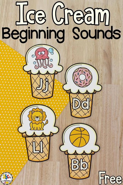 Initial Sound Activities, Printable Ice Cream, Letter Sound Activities, Preschool Language, Letters And Sounds, Initial Sounds, Abc Activities, Summer Preschool, Pre K Activities