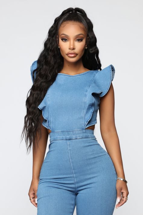 Jodie Joe, Female References, Jumpsuit Denim, Curly Girl Hairstyles, Fashion Nova Models, Loungewear Women, Bell Bottom Pants, Fashion Nova Jeans, Curvy Girl Outfits