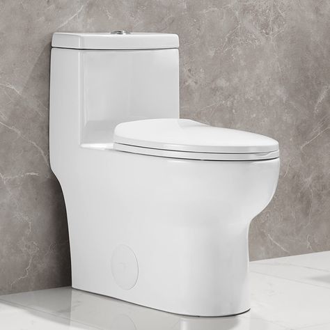 DeerValley DV-1F026 Dual Flush Elongated Standard One Piece Toilet with Comfortable Seat Height, Soft Close Seat Cover, High-Efficiency Supply, and White Finish Toilet Bowl (White Toilet) - - Amazon.com Bathroom Sink Design, White Toilet, Dual Flush Toilet, Elongated Toilet, Outdoor Bath, Small Toilet, Smart Toilet, Sink Design, Wall Hung Toilet