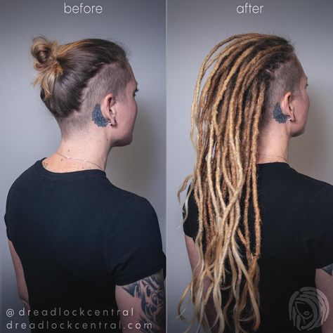 Half Shaved Dreadlocks, Dreds Locs Undercut, Dread Undercut Women, Undercut With Dreads Women, Mohawk With Extensions, Undercut Dreadlocks Women, Undercut With Dreads, Dreadlock Mohawk Women, Mohawk With Dreads