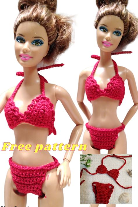 Crochet Brallet and Bikini for Barbie Dolls Free Barbie Doll Crochet Patterns, Crochet For Barbie Free Pattern, Free Crochet Barbie Clothes, Free Barbie Clothes Knitting Patterns, Crocheted Barbie Clothes Patterns Free, Crochet For Barbie, Barbie Clothes Crochet Patterns Free, Free Crochet Patterns For Barbie Clothes, Crochet Barbie Clothes Free