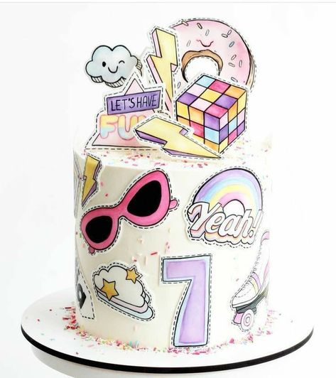 Big girl cake decor inspo, big girl cake,cute cake,cake decor, cake decorating Hot Pink Smiley Face Birthday Cake, Animal Cake Designs, Comic Cake Birthday, Cartoon Cake Design, Sprinkle Drip Cake, Comic Cake, Doodle Cake, Cartoon Cake, Cake Decorating Ideas