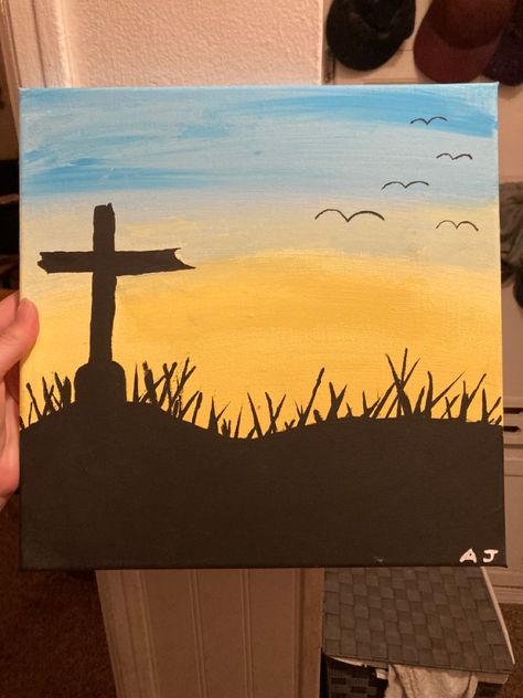 Scripture Painting, Christian Drawings, Sunset Canvas Painting, Easter Canvas, Painting Canvases, Simple Canvas Paintings, Cute Canvas Paintings, Easy Canvas Art, Country Paintings